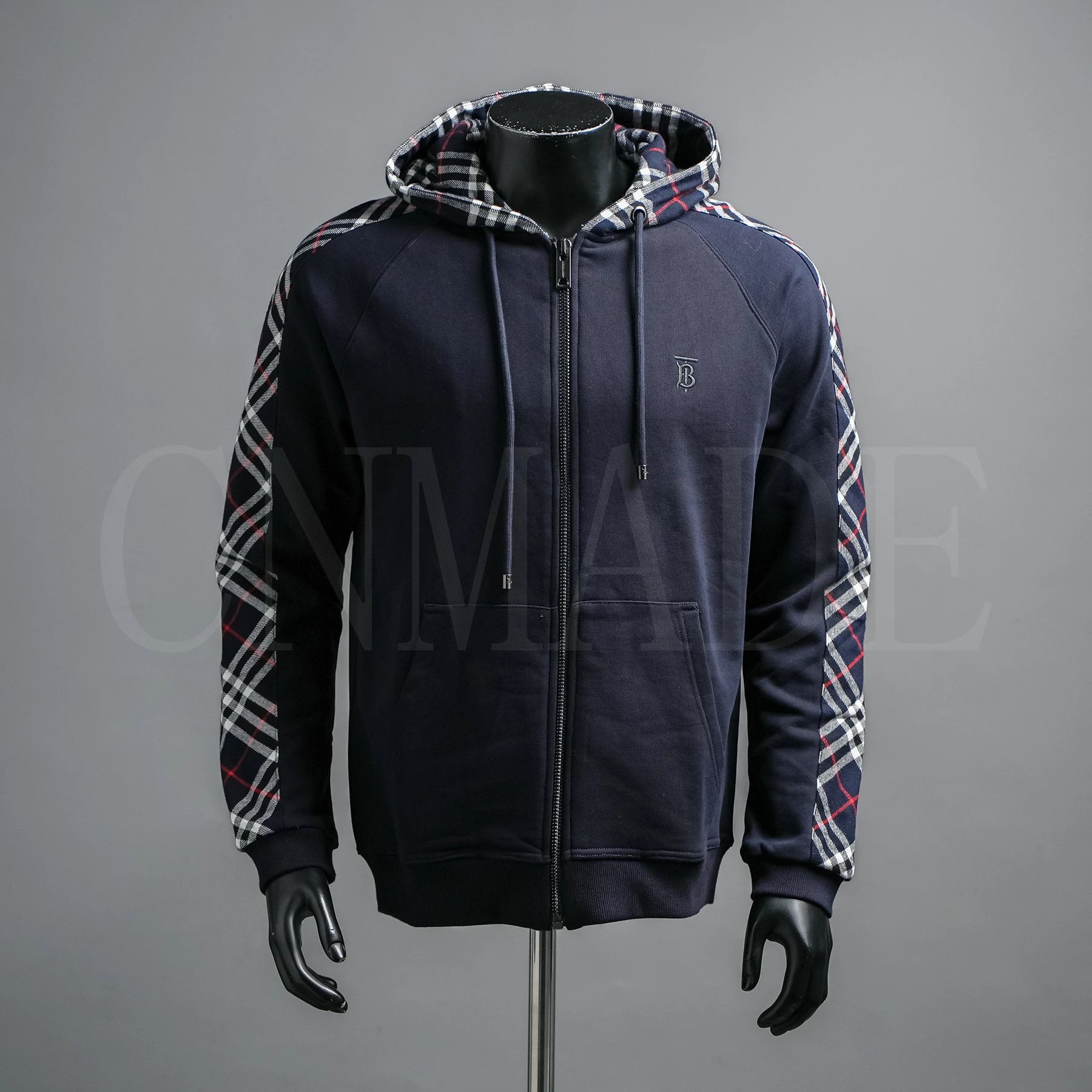 黑色-20Fw 刺绣TB格纹拼接拉链卫衣外套