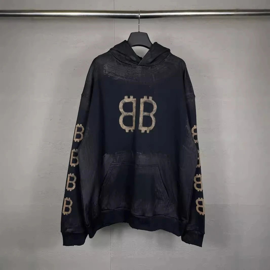 Black Bitcoin Hoodie with Dist