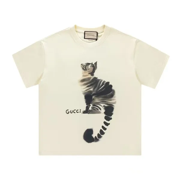 Gucci Cat Print Cream T-Shirt - 1