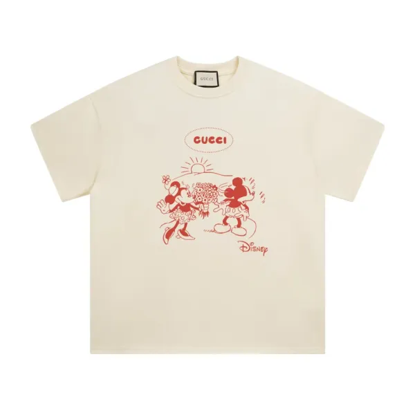 Gucci x Disney Mickey and Minnie Print Cream T-Shirt - 1