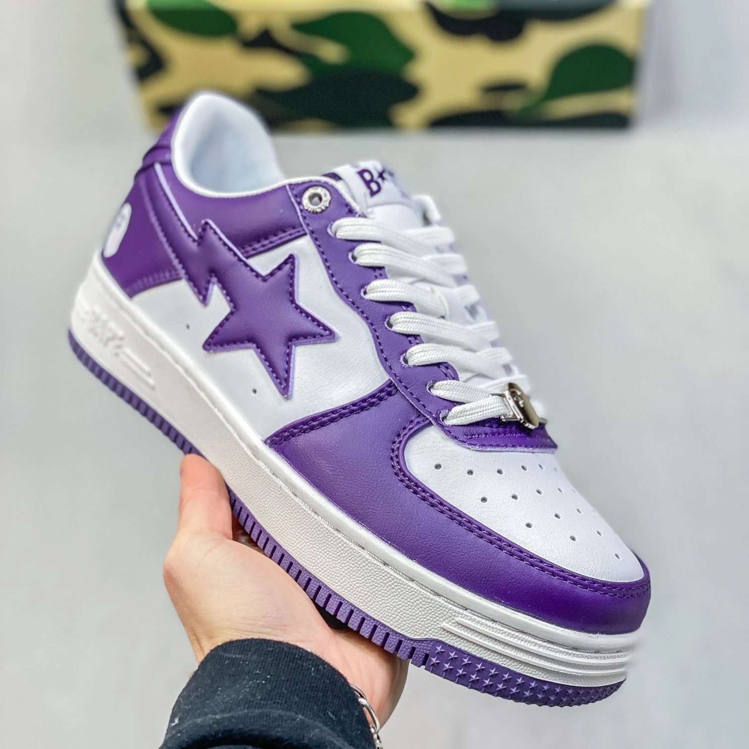 A Bathing Ape Sta White Navy Patent Leather Sneakers