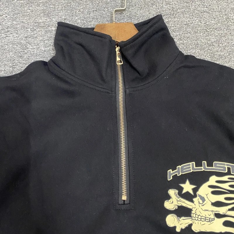 Hellstar Skull Flame Black Half-Zip Oversized Sweatshirt