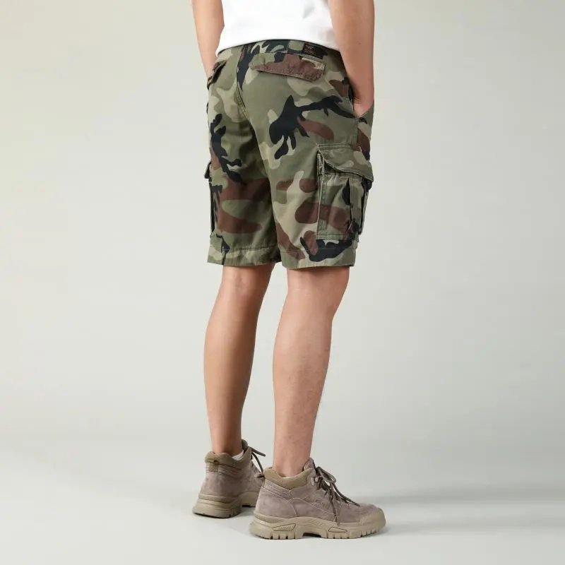 Cotton Shorts Camouflage Green Woodland Style
