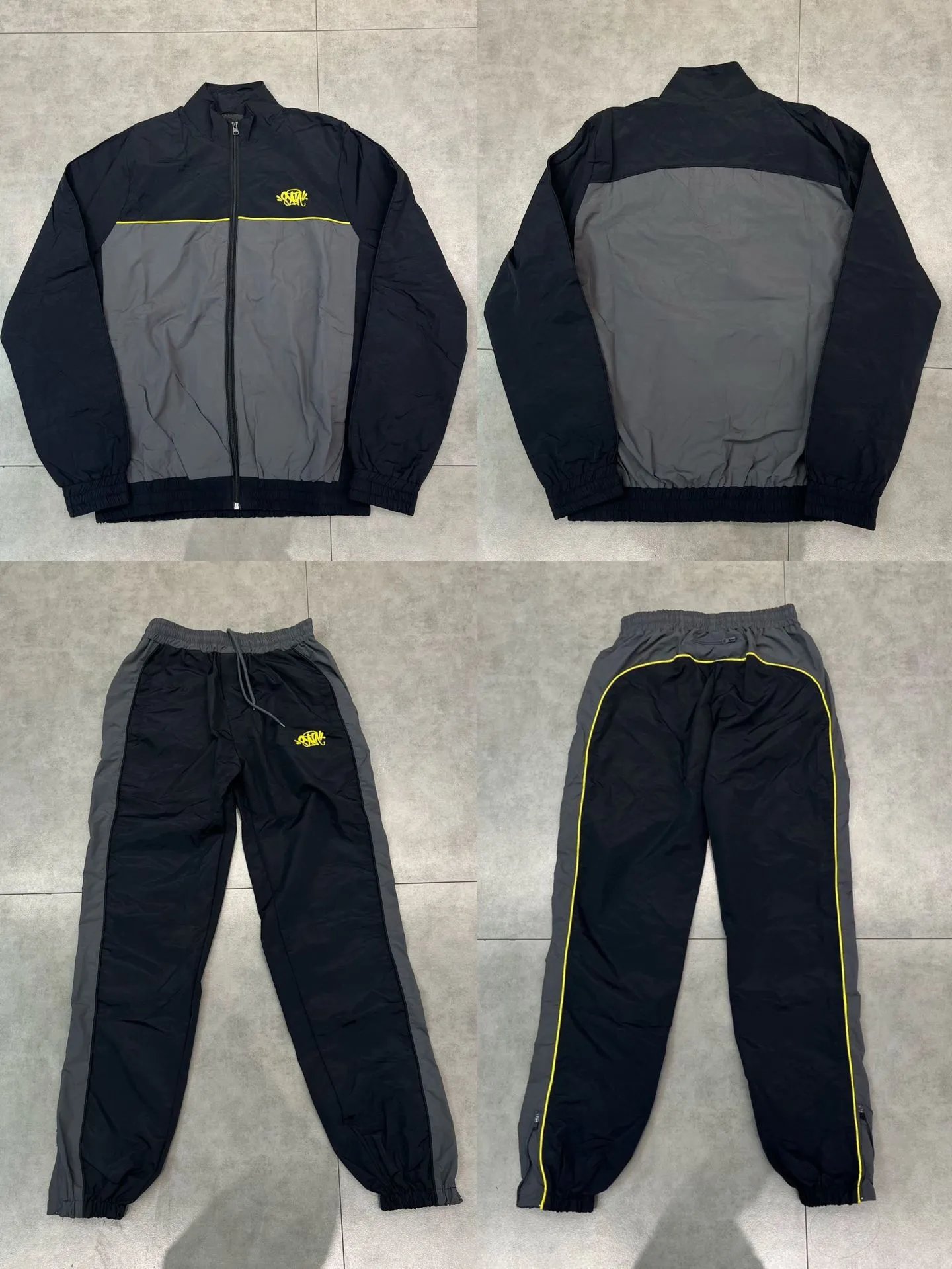 Windbreaker Jacket And Pants Set Gray Black Blue Sporty Track Suit