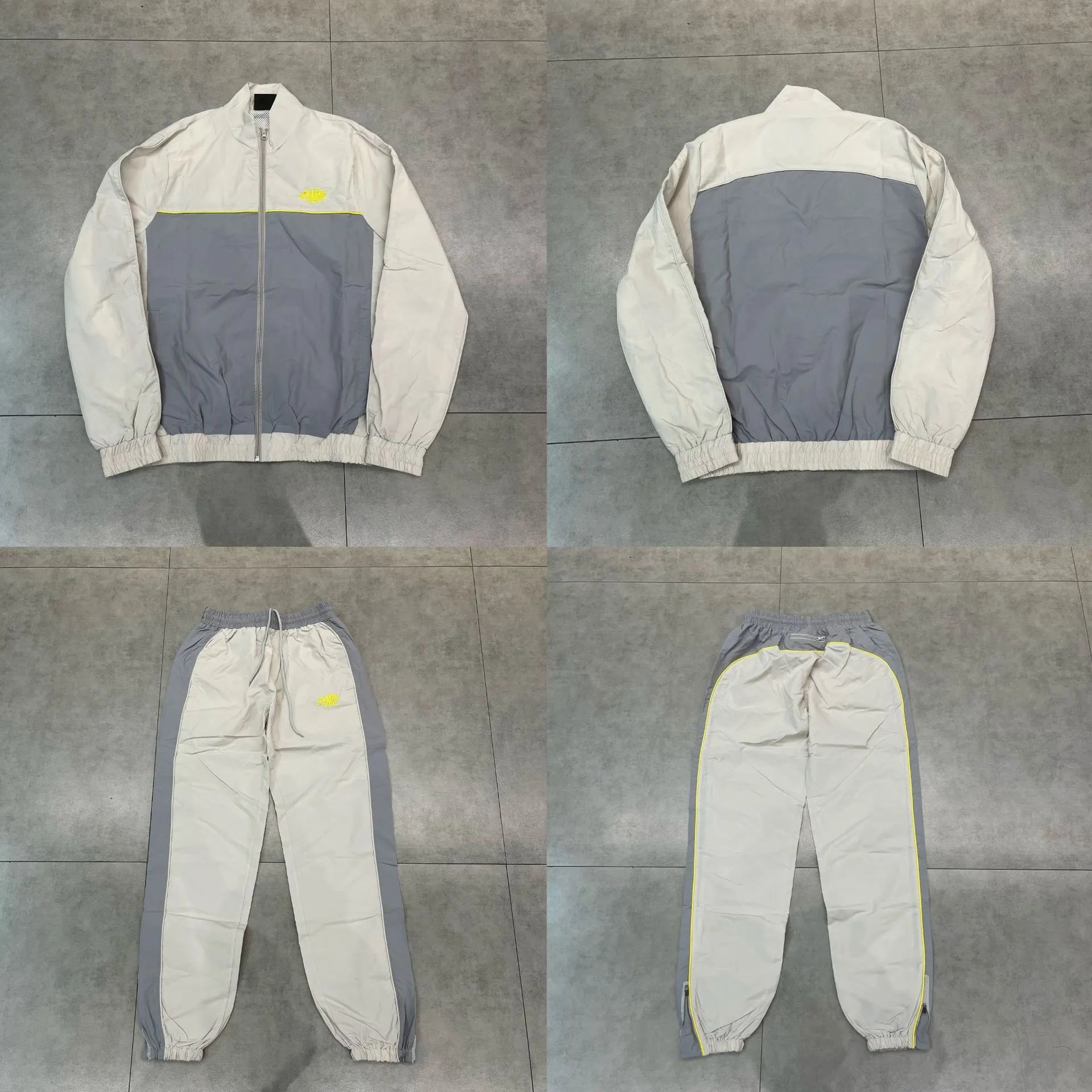 Windbreaker Jacket And Pants Set Gray Black Blue Sporty Track Suit