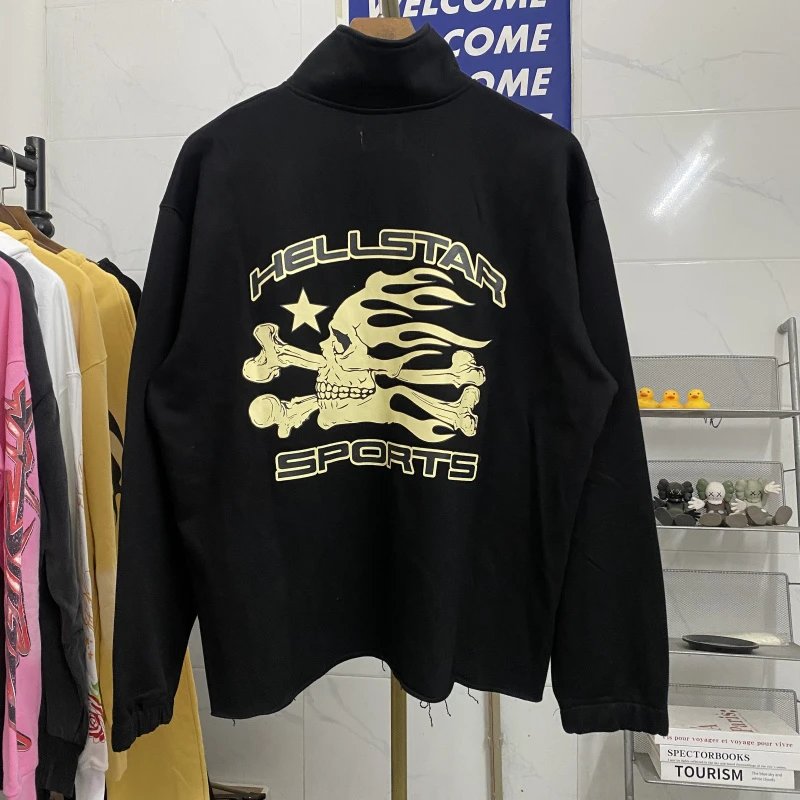 Hellstar Skull Flame Black Half-Zip Oversized Sweatshirt