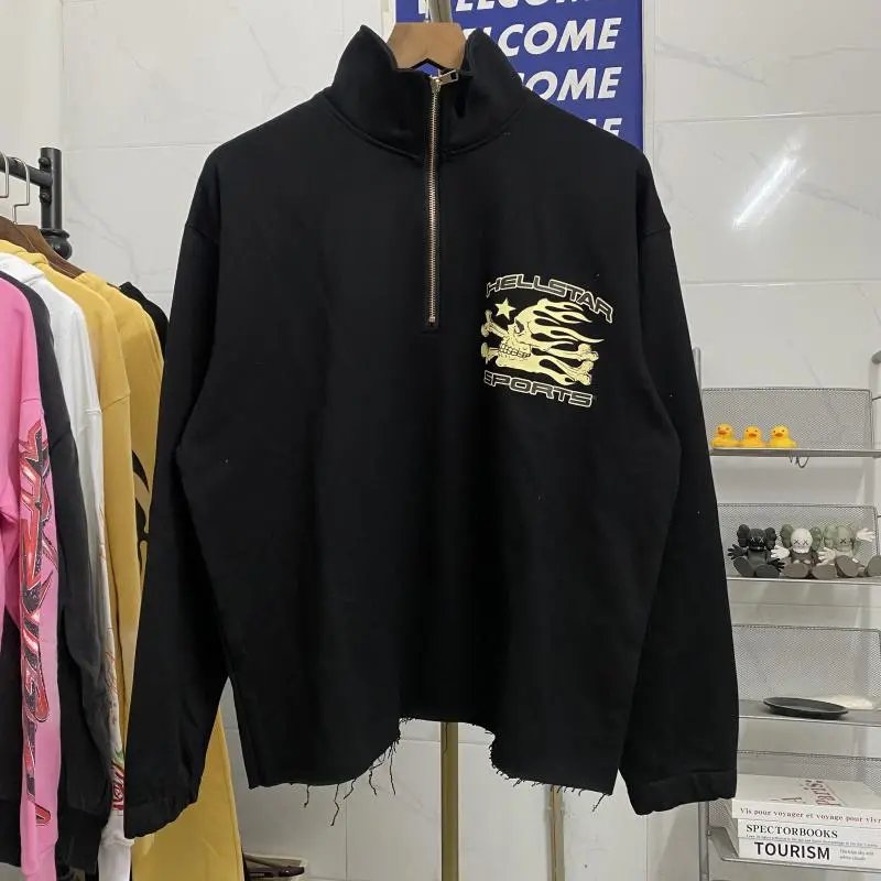 Hellstar Skull Flame Black Half-Zip Oversized Sweatshirt