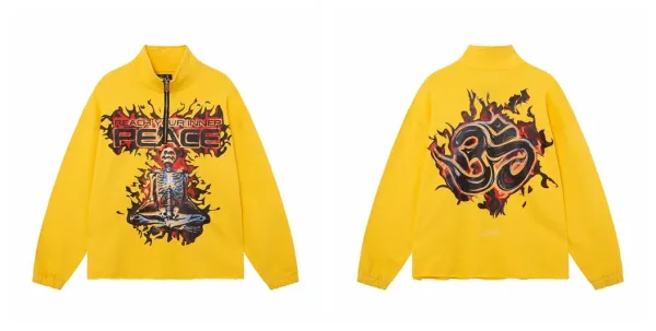 Design Zen Skeleton Flame Half-Zip Pullover Yellow Outerwear - 1