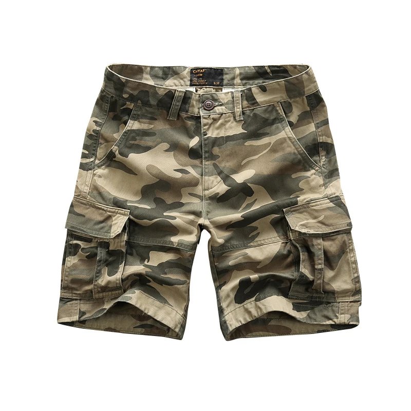 Cotton Shorts Camouflage Green Woodland Style