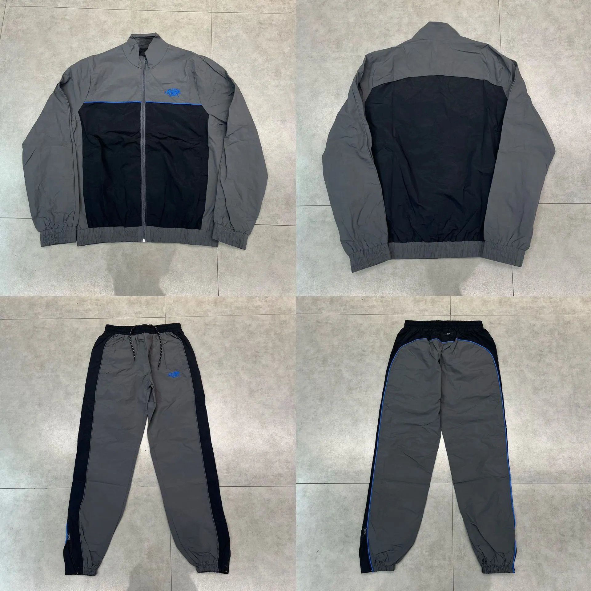 Windbreaker Jacket And Pants Set Gray Black Blue Sporty Track Suit