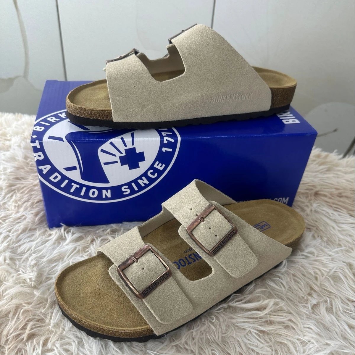 Birkenstock Arizona Black Suede Double Strap Sandals