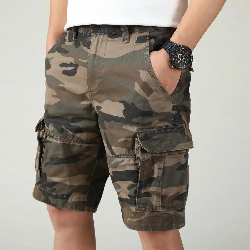 Cotton Shorts Camouflage Green Woodland Style