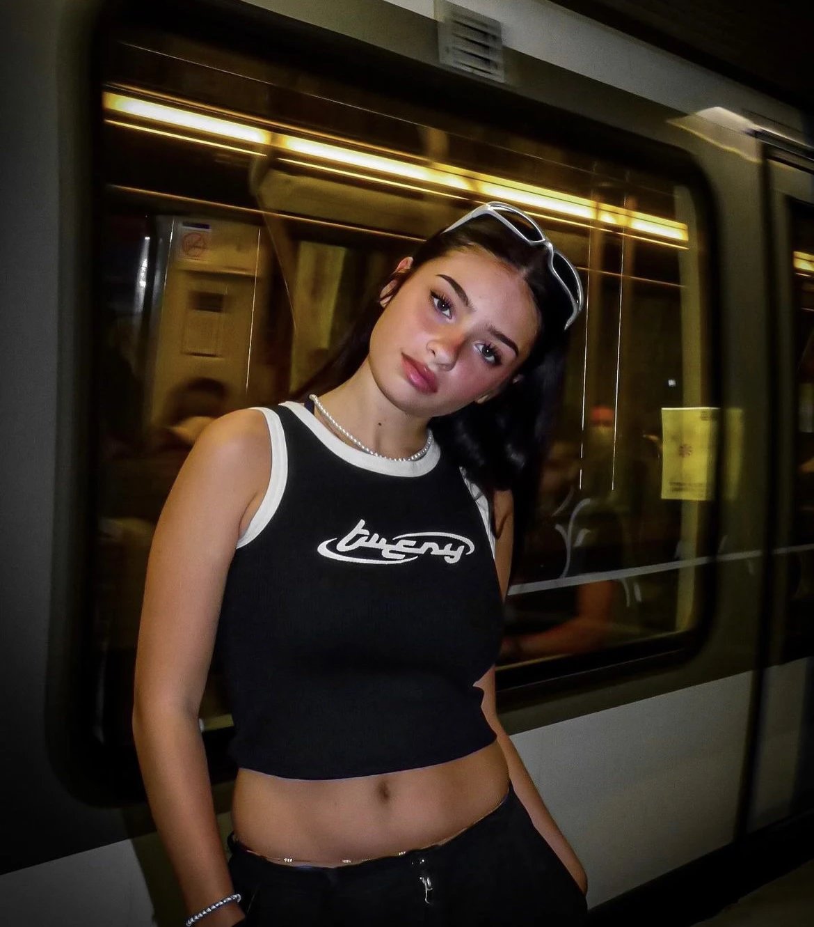 Black Crop Tank Top with White Logo and Ribbed Trim Streetwear
