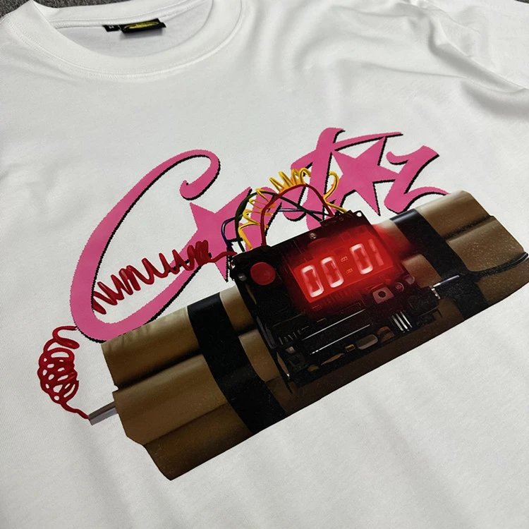 White Graphic Print Bomb Timer Streetwear T-Shirt