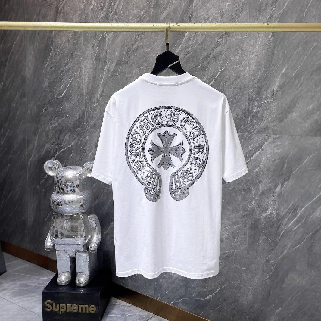 Chrome Hearts Black Silver Embroidered Cross T-Shirt