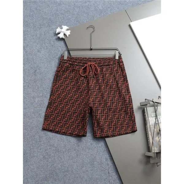 Fendi FF Logo Print Drawstring Shorts Burgundy Multicolor - 1
