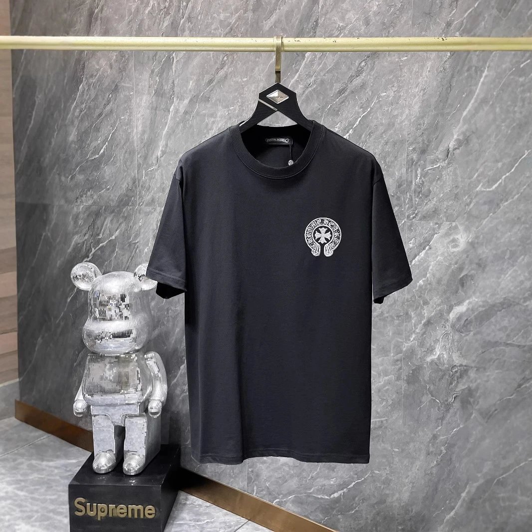Chrome Hearts Black Silver Embroidered Cross T-Shirt