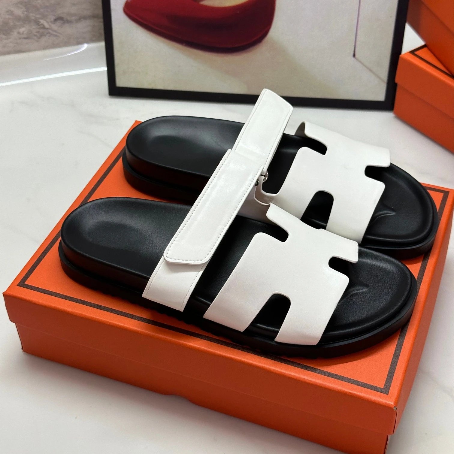 Hermès Oran Sandals Multicolor Suede Leather Slide Style