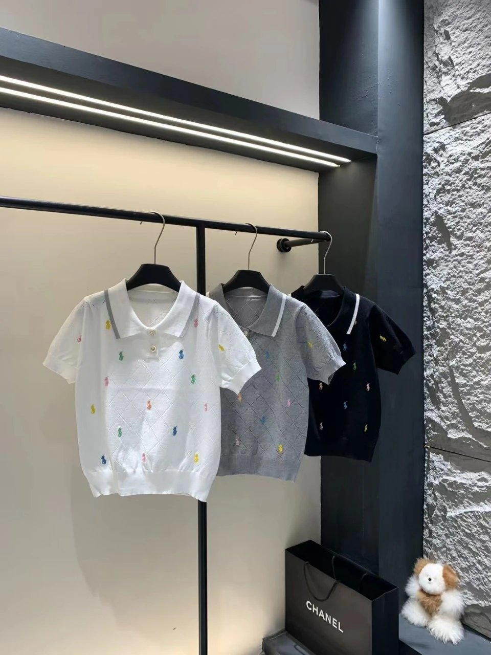 Polo Ralph Lauren White Gray Black Embroidered Knit Polo Shirts