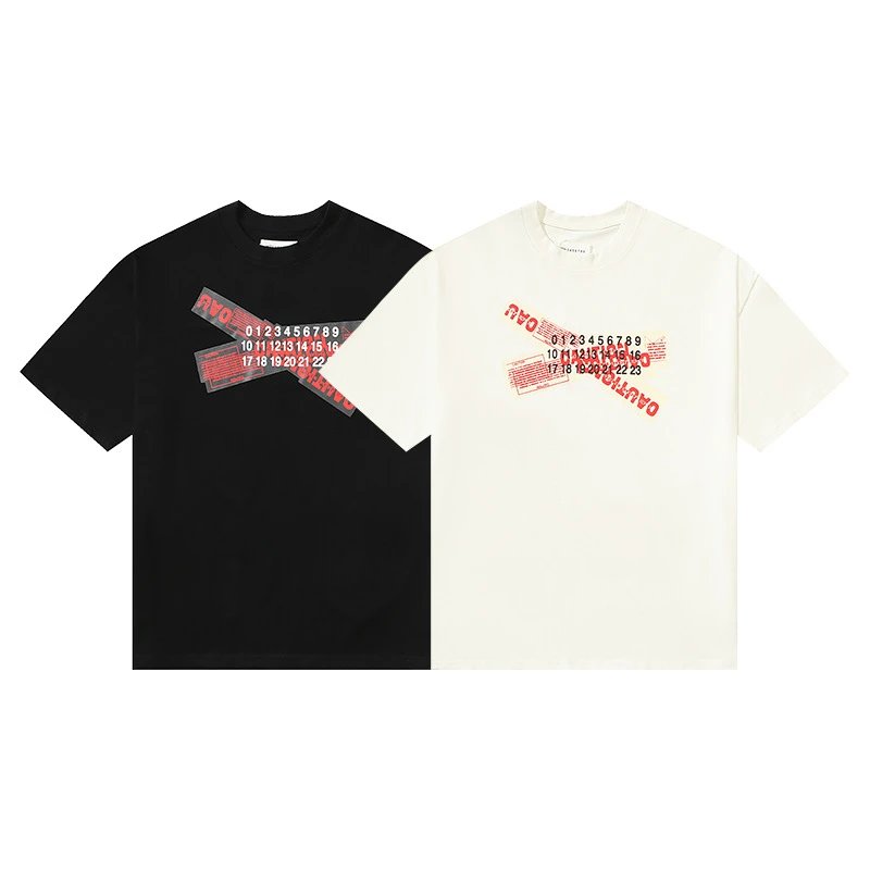 Maison Margiela Graphic Print Black White Beige Olive Casual T-Shirt