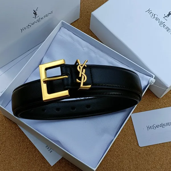 Saint Laurent Monogram Belt Black Leather Belt - 3