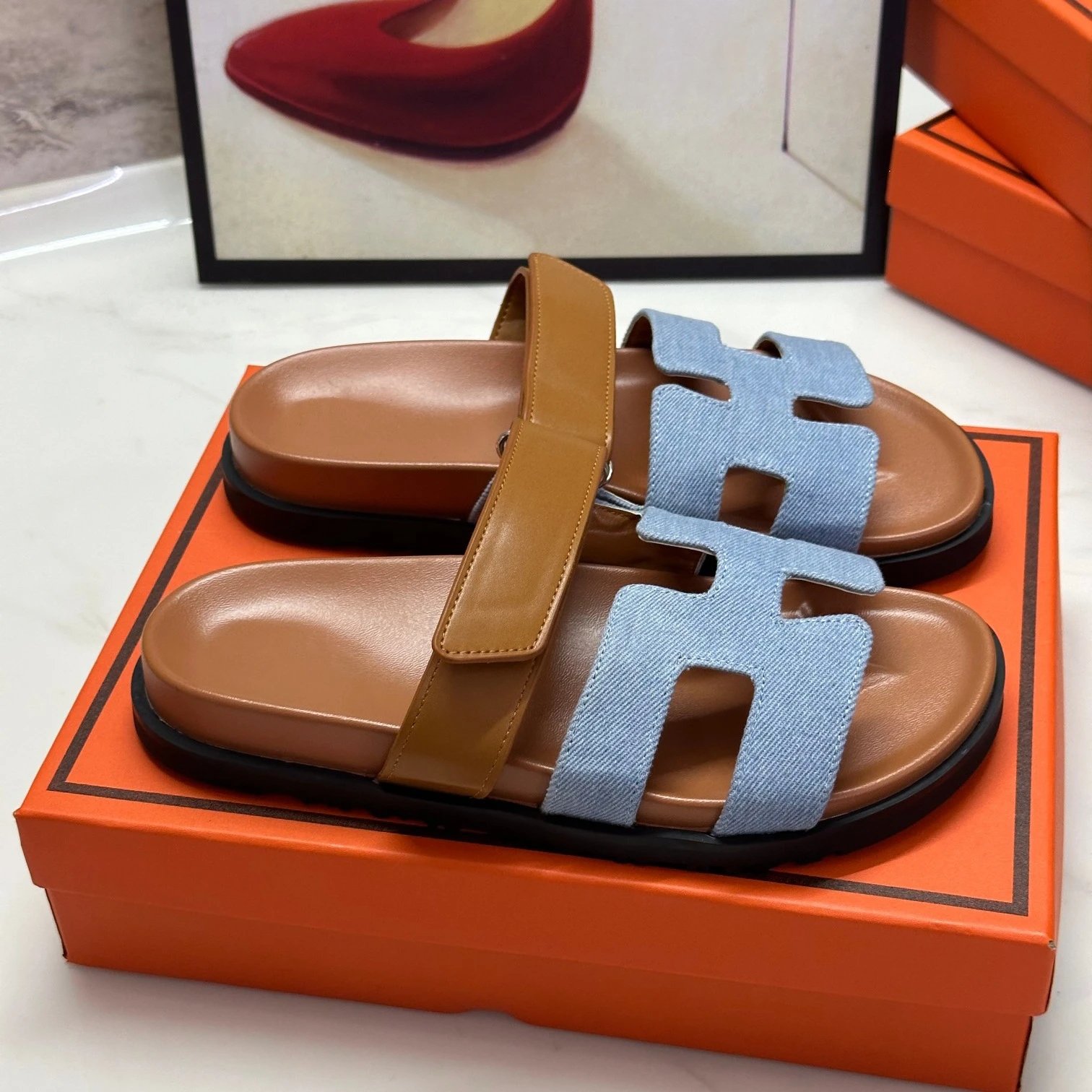 Hermès Oran Sandals Multicolor Suede Leather Slide Style