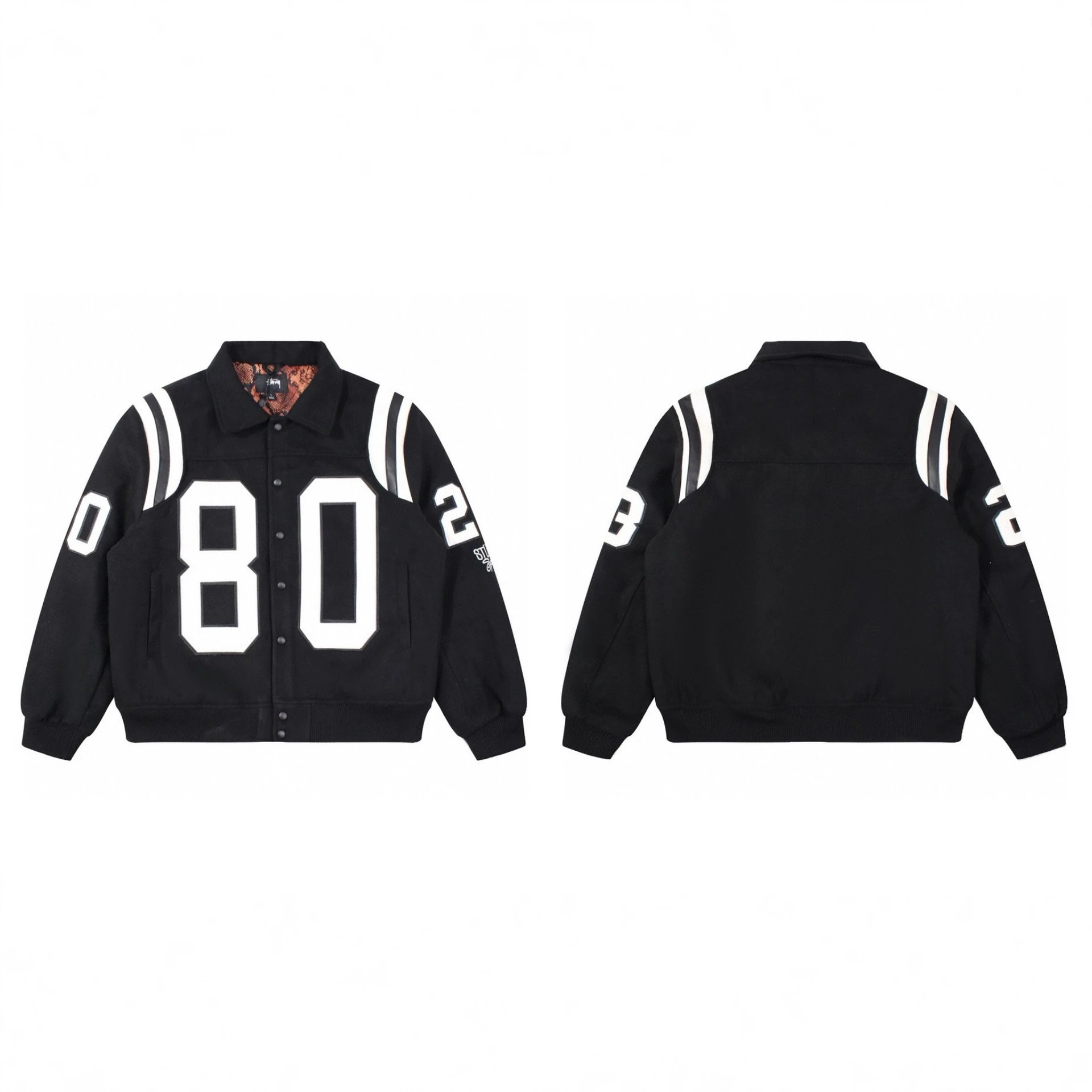 Stussy Varsity Jacket Black White Patchwork Design