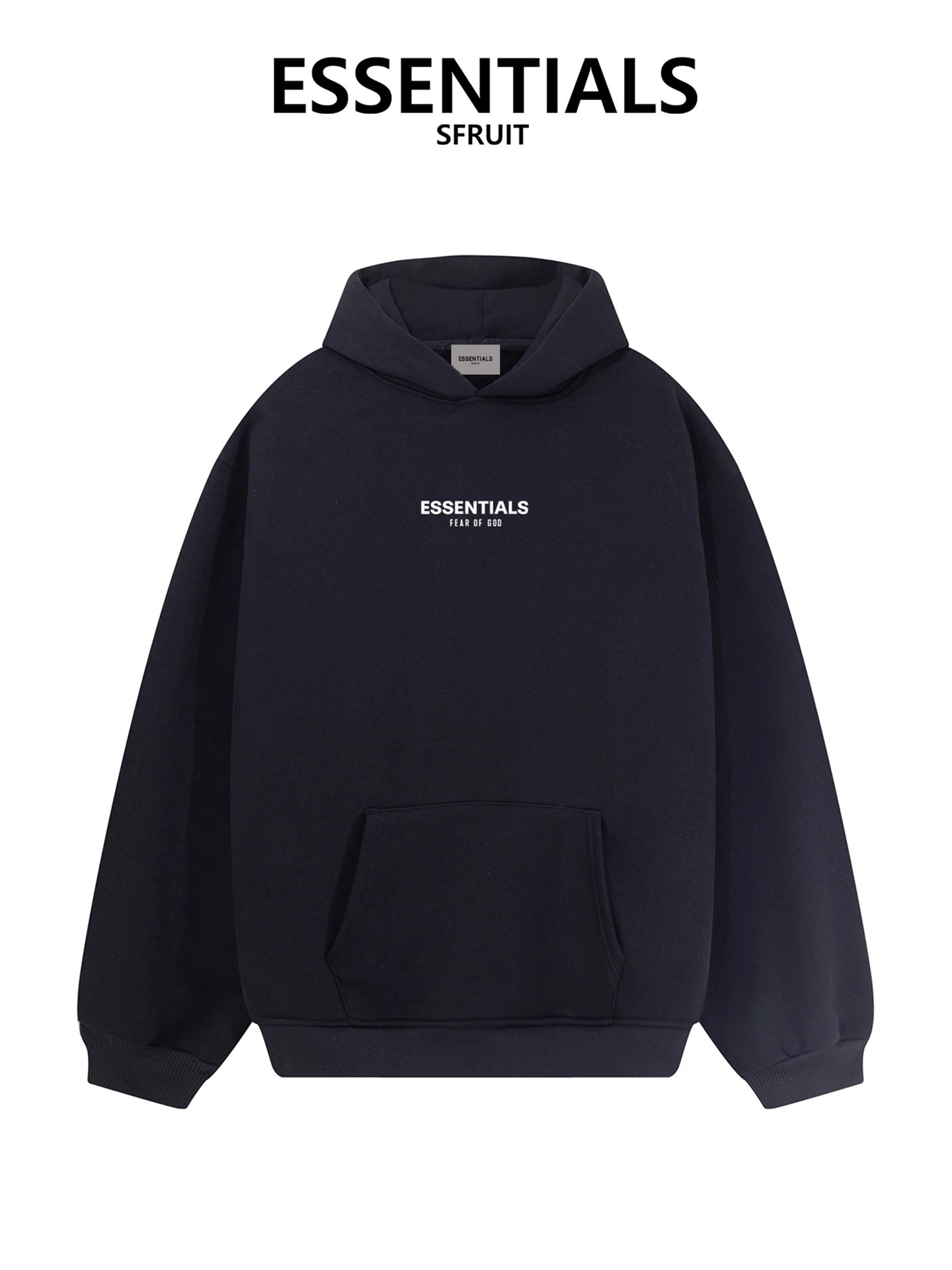 Essentials SFRUIT Black Acid Wash Hoodie