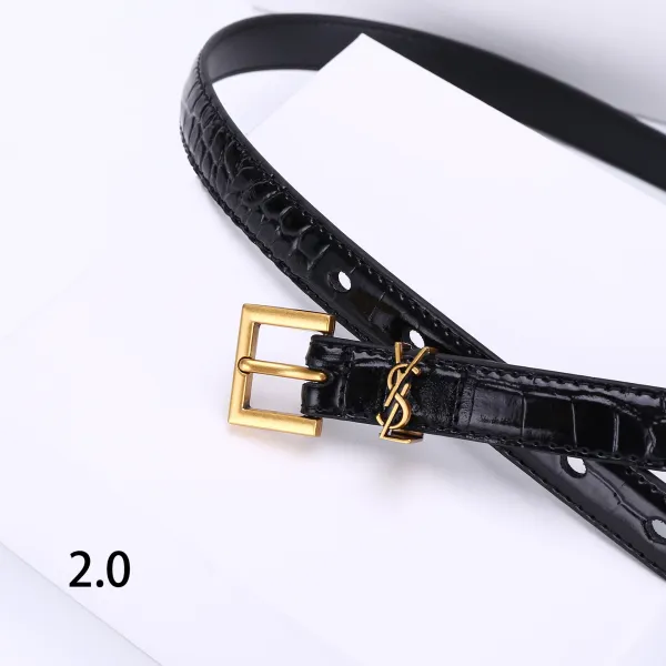Saint Laurent Monogram Belt Black Croc-Embossed Leather Belt - 1