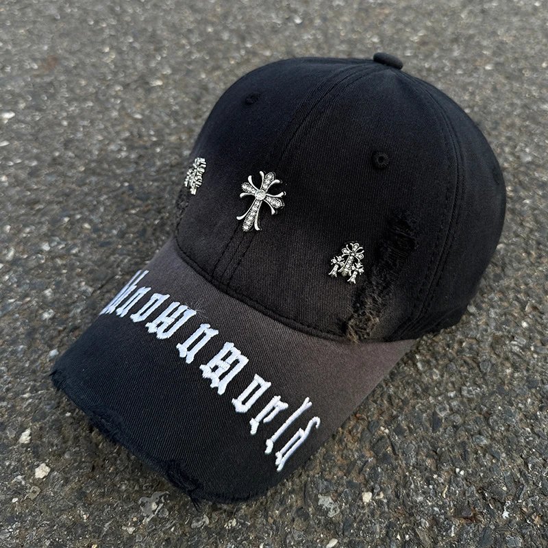 Unknownworld Embroidered Cross Distressed Baseball Cap Red White Black Charcoal Beige