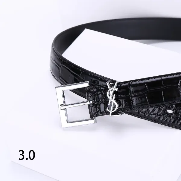 Saint Laurent Monogram Croc-Embossed Leather Belt Black - 1