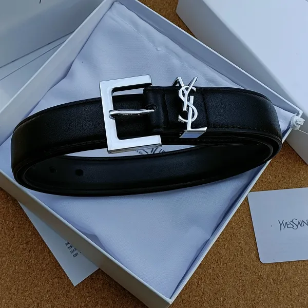 Saint Laurent Monogram Belt Black Leather Belt - 1
