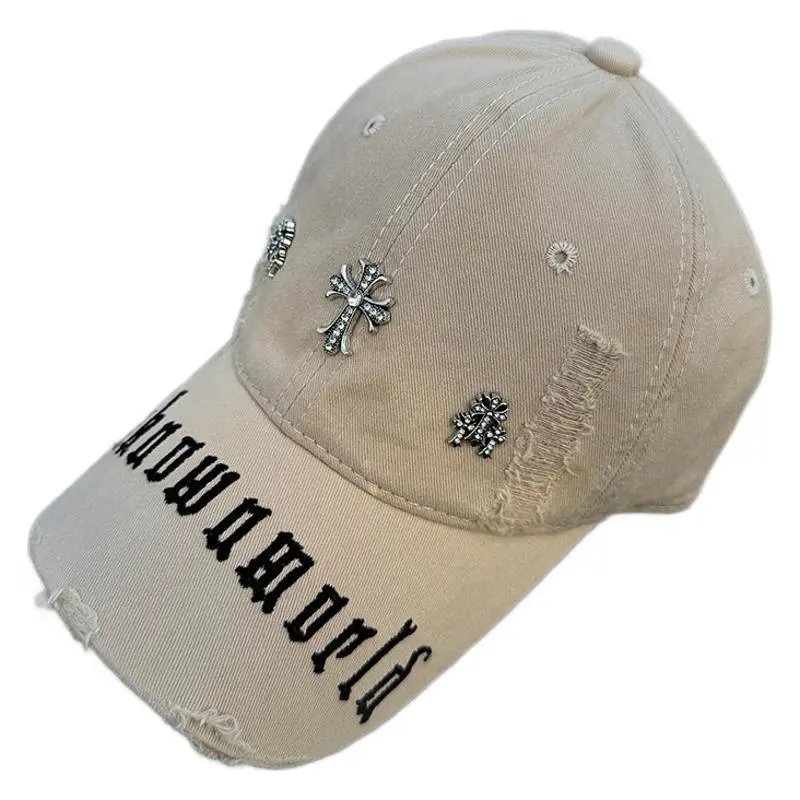 Unknownworld Embroidered Cross Distressed Baseball Cap Red White Black Charcoal Beige