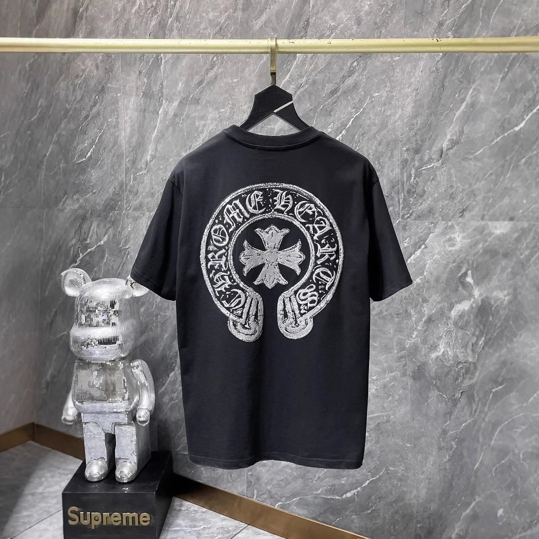 Chrome Hearts Black Silver Embroidered Cross T-Shirt
