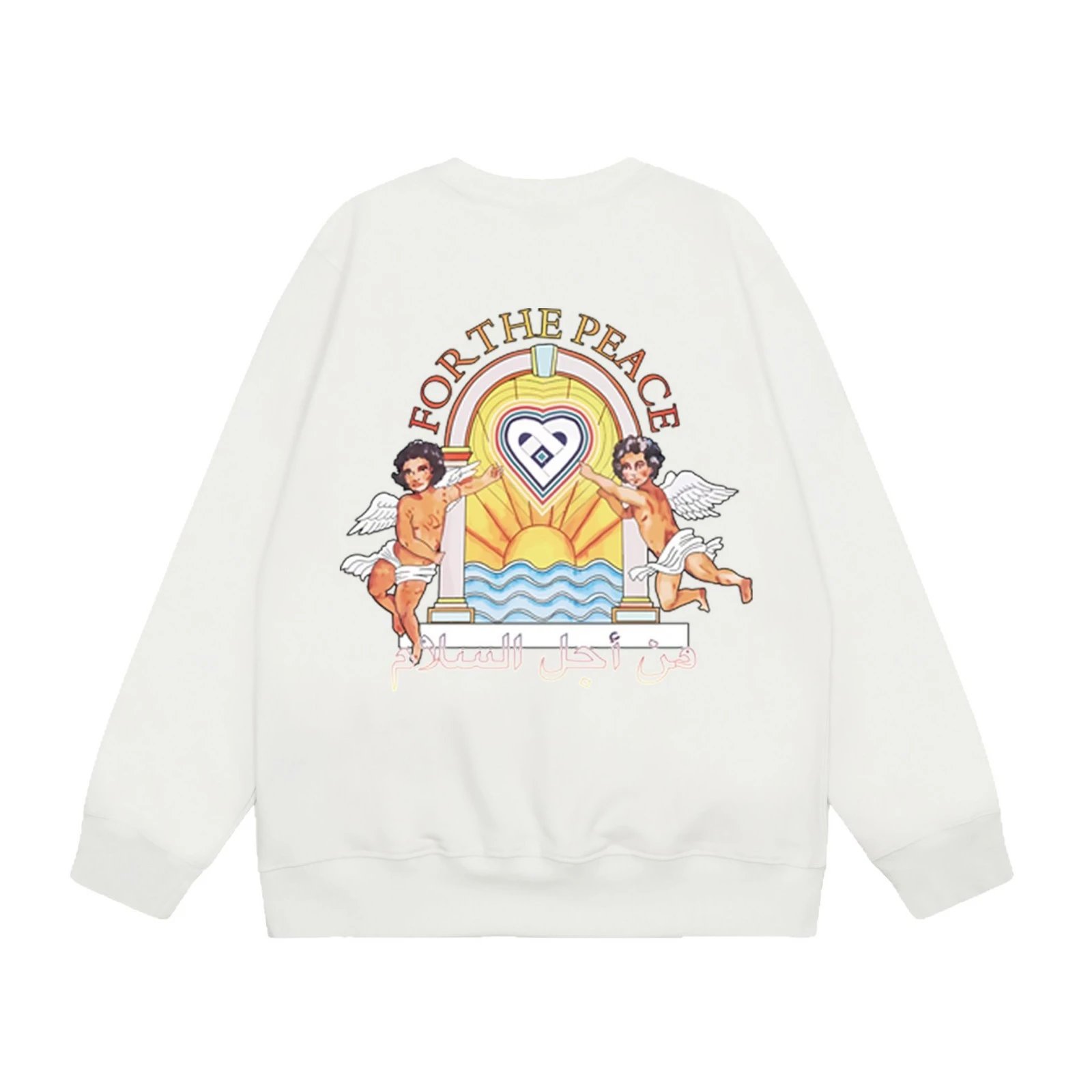 White Graphic Sweatshirt With Angel And Heart Motif Oversized Streetwear