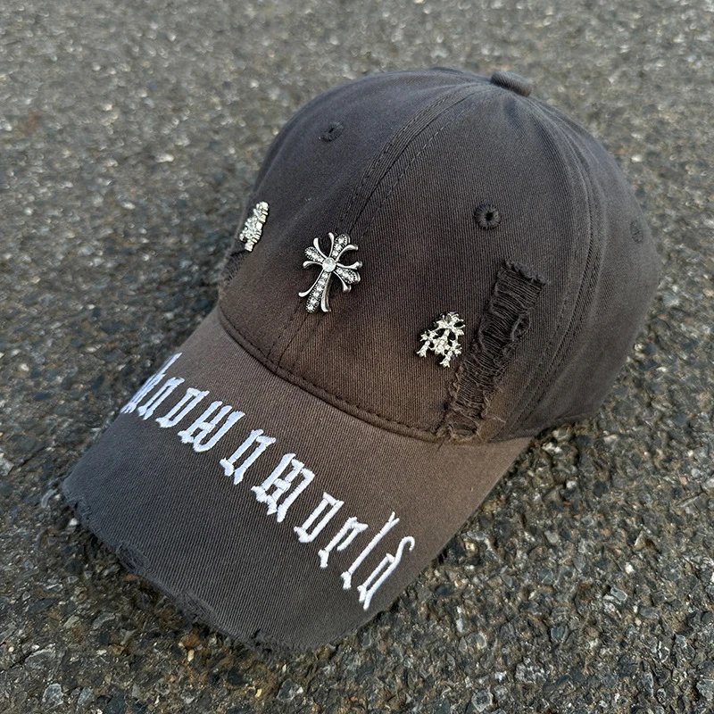 Unknownworld Embroidered Cross Distressed Baseball Cap Red White Black Charcoal Beige