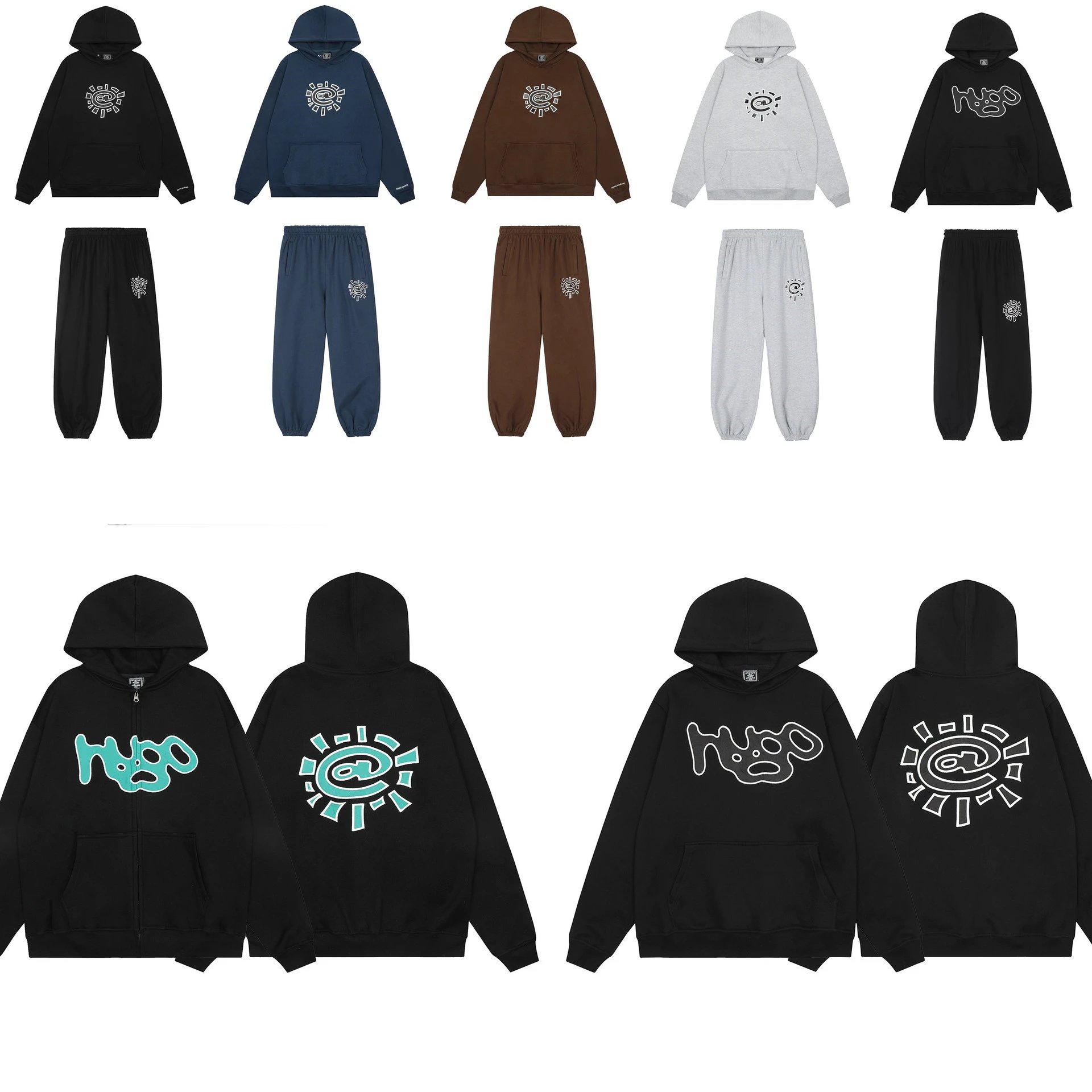 Hugo Sun Logo Black Oversized Hoodie Set