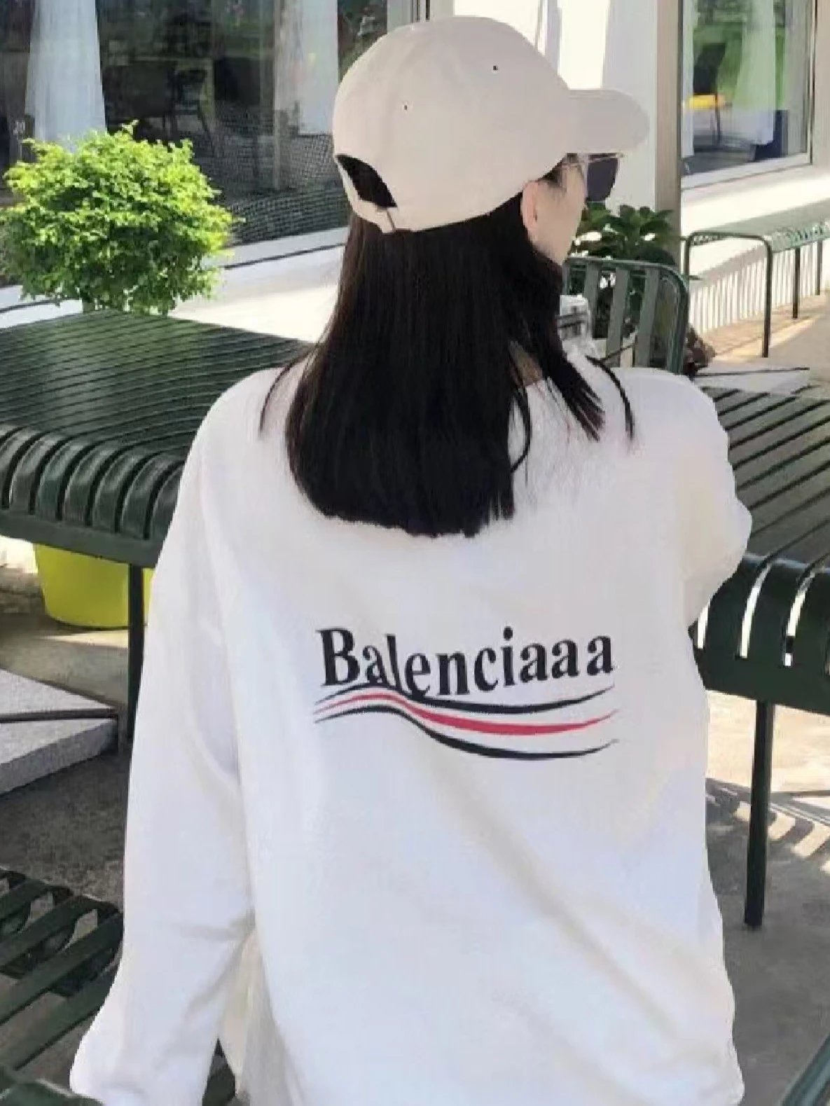 Balenciaga Logo White Oversized Long Sleeve T-Shirt