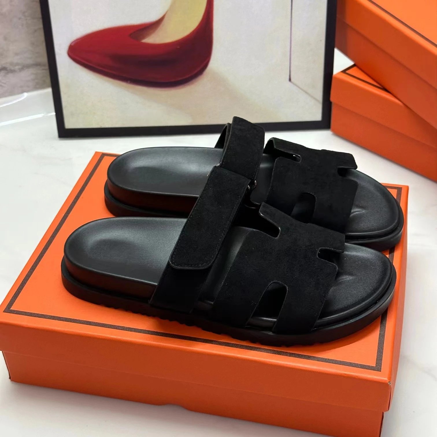 Hermès Black Slides