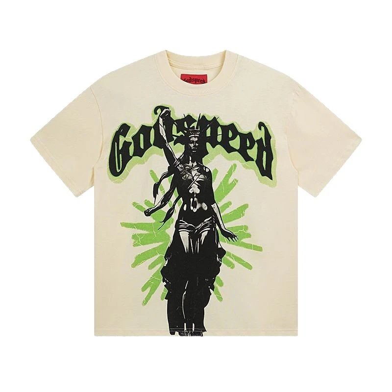 Godspeed Graphic Print Black White Beige Blue Vintage Rock T-Shirt