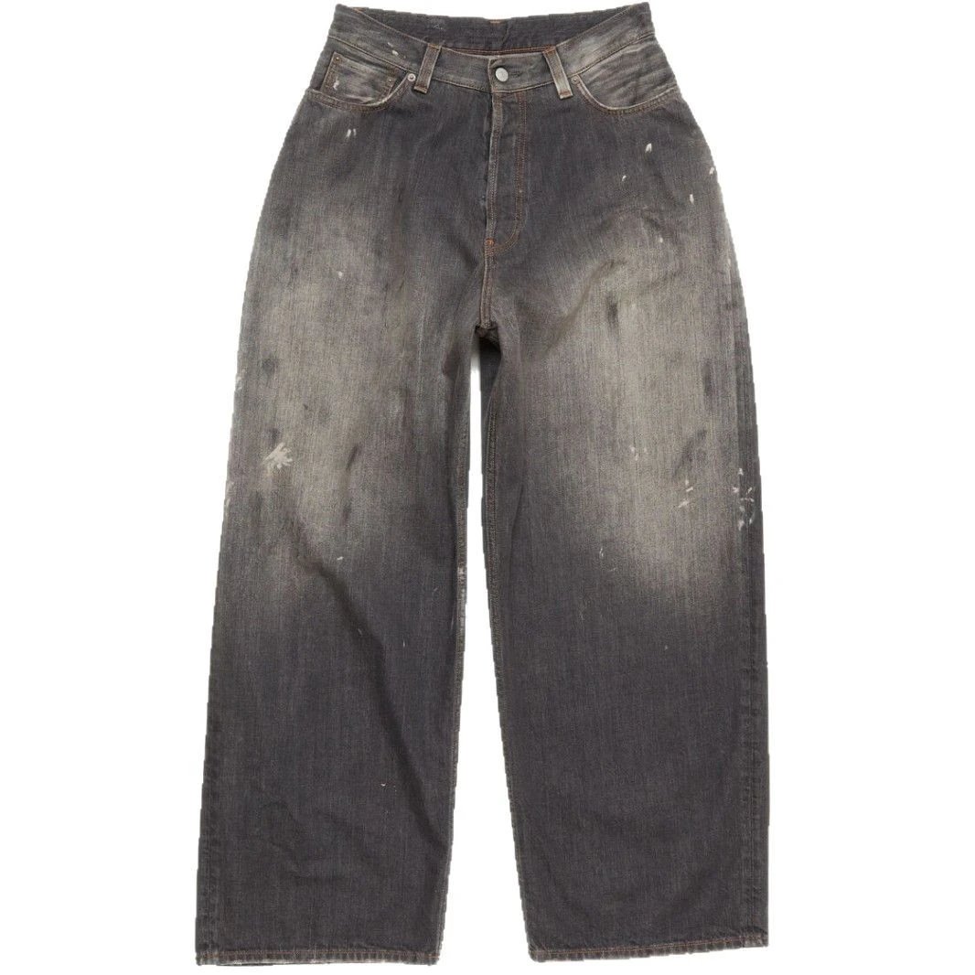 Distressed Dark Gray Wide Leg Denim Jeans