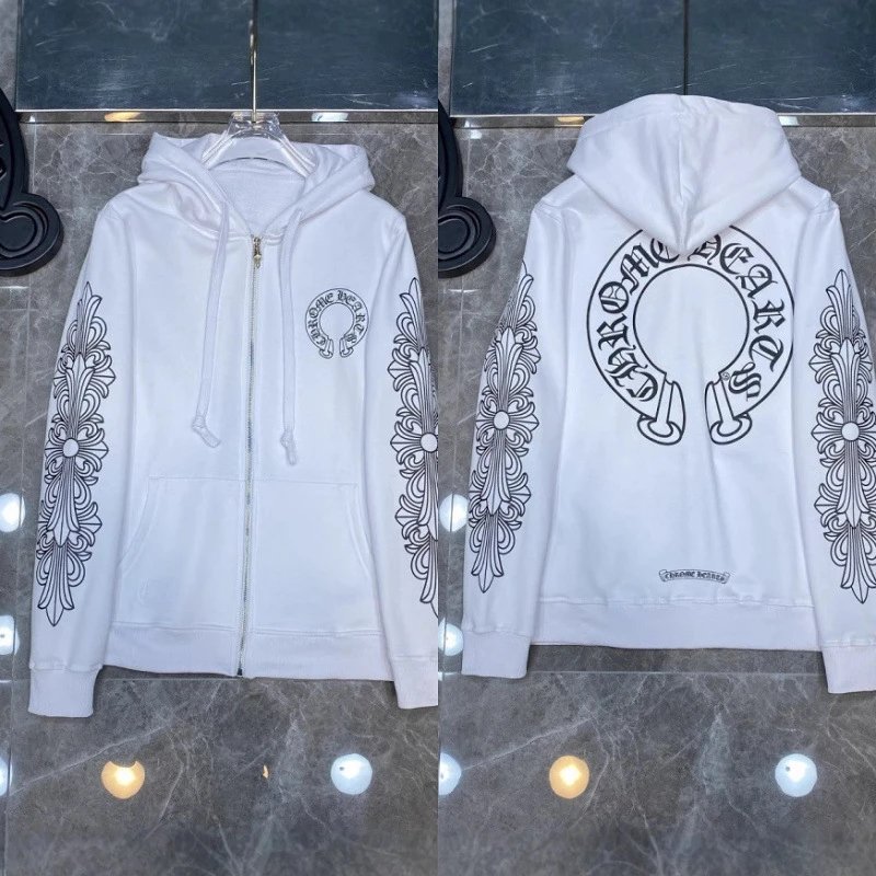 Chrome Hearts White Zip-Up Hoo