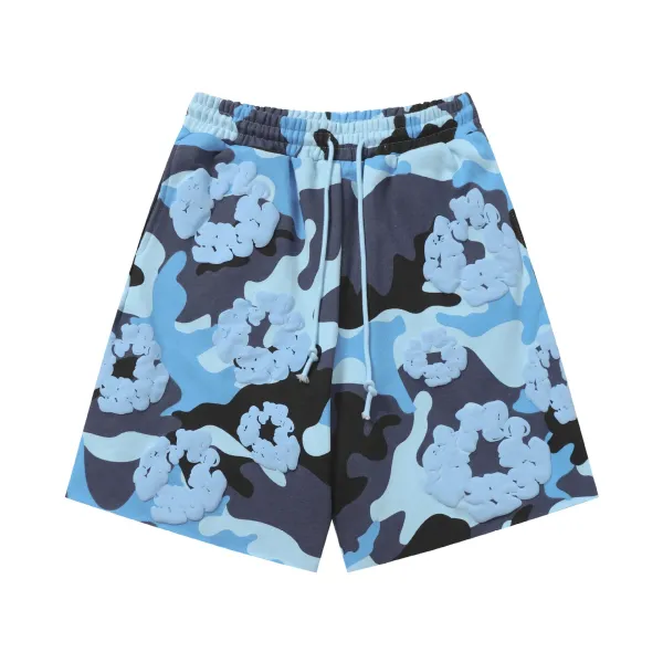 Design Camo Cloud Print Drawstring Shorts Blue Multicolor - 1