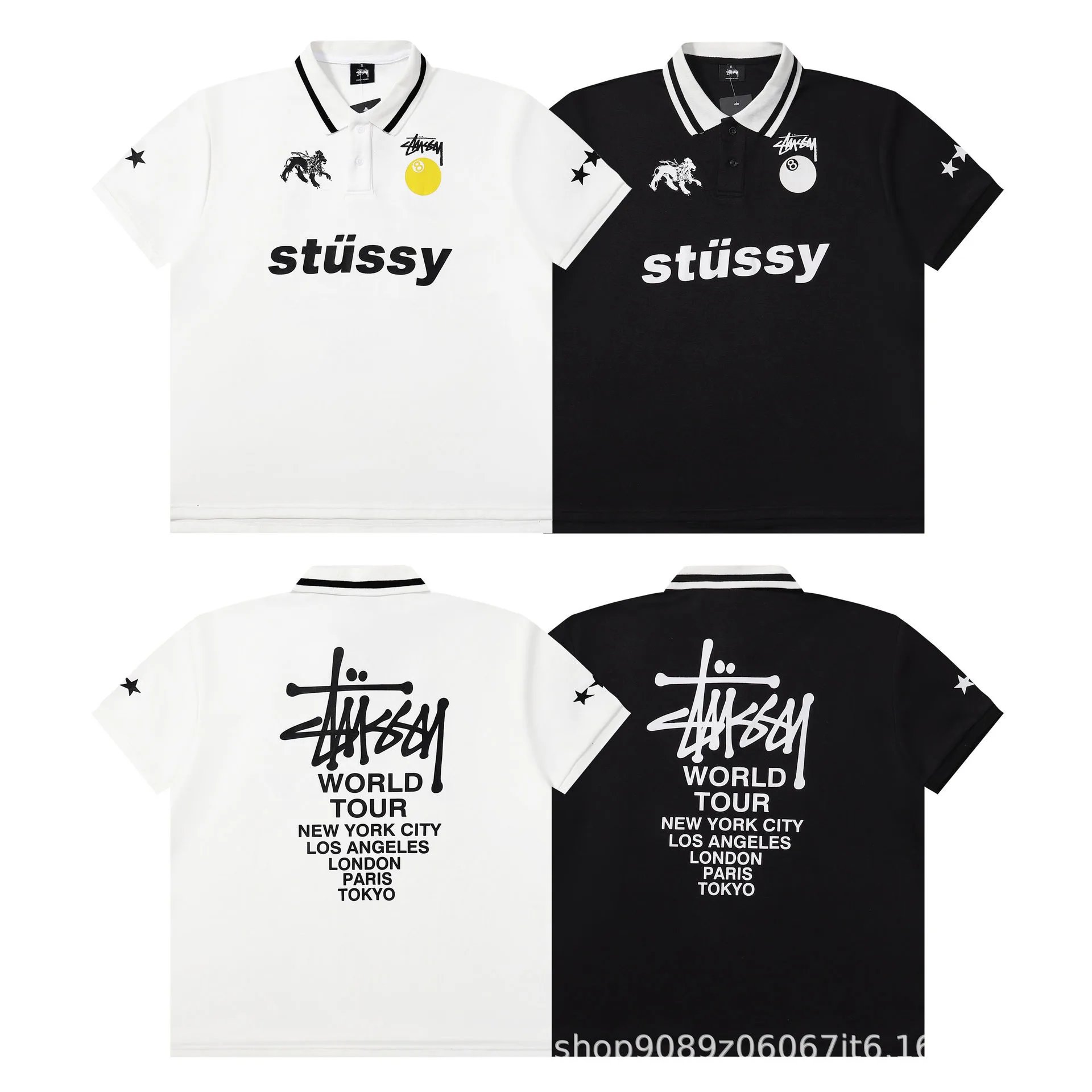 Stussy White and Black Polo Sh