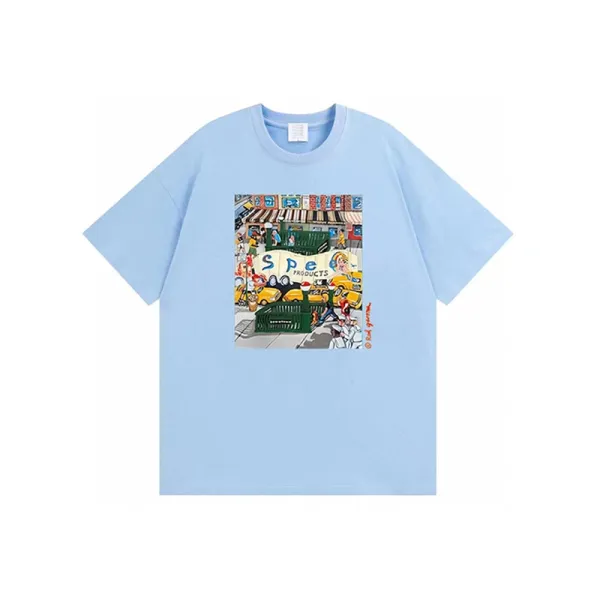 Design Graphic Print Light Blue Oversized T-Shirt - 1