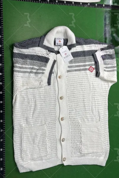 Casa Blanca Striped Knit Cardigan White Gray - 1