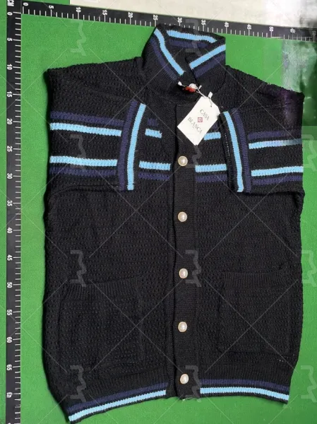 BLANCA Casa Blanca Striped Knit Cardigan Vest Black with Blue and Navy Accents Outerwear.cardigan - 1