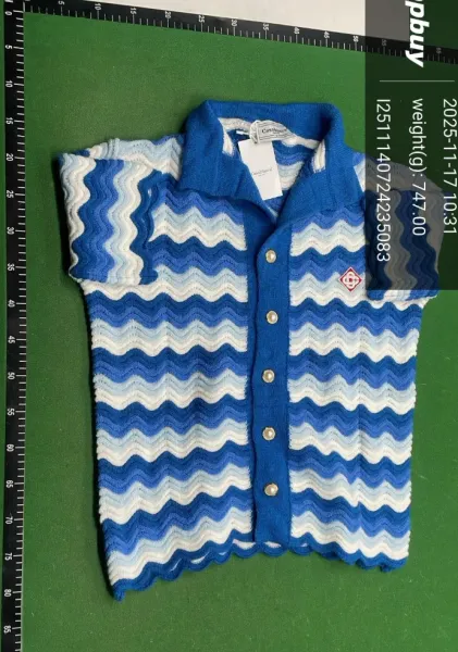 Casablanca Zigzag Knit Cardigan Blue and White - 1