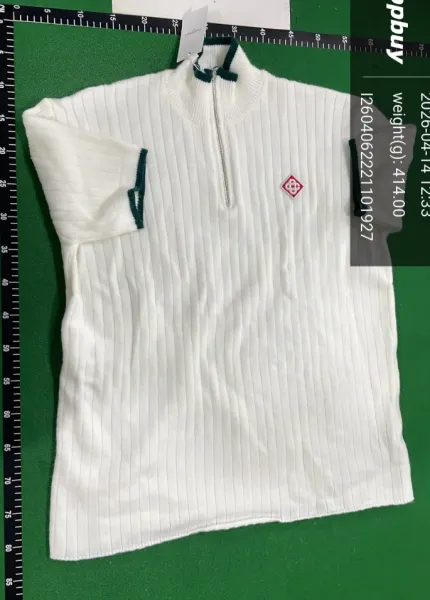 Design Ribbed Half-Zip Sweater White with Green Trim - 1