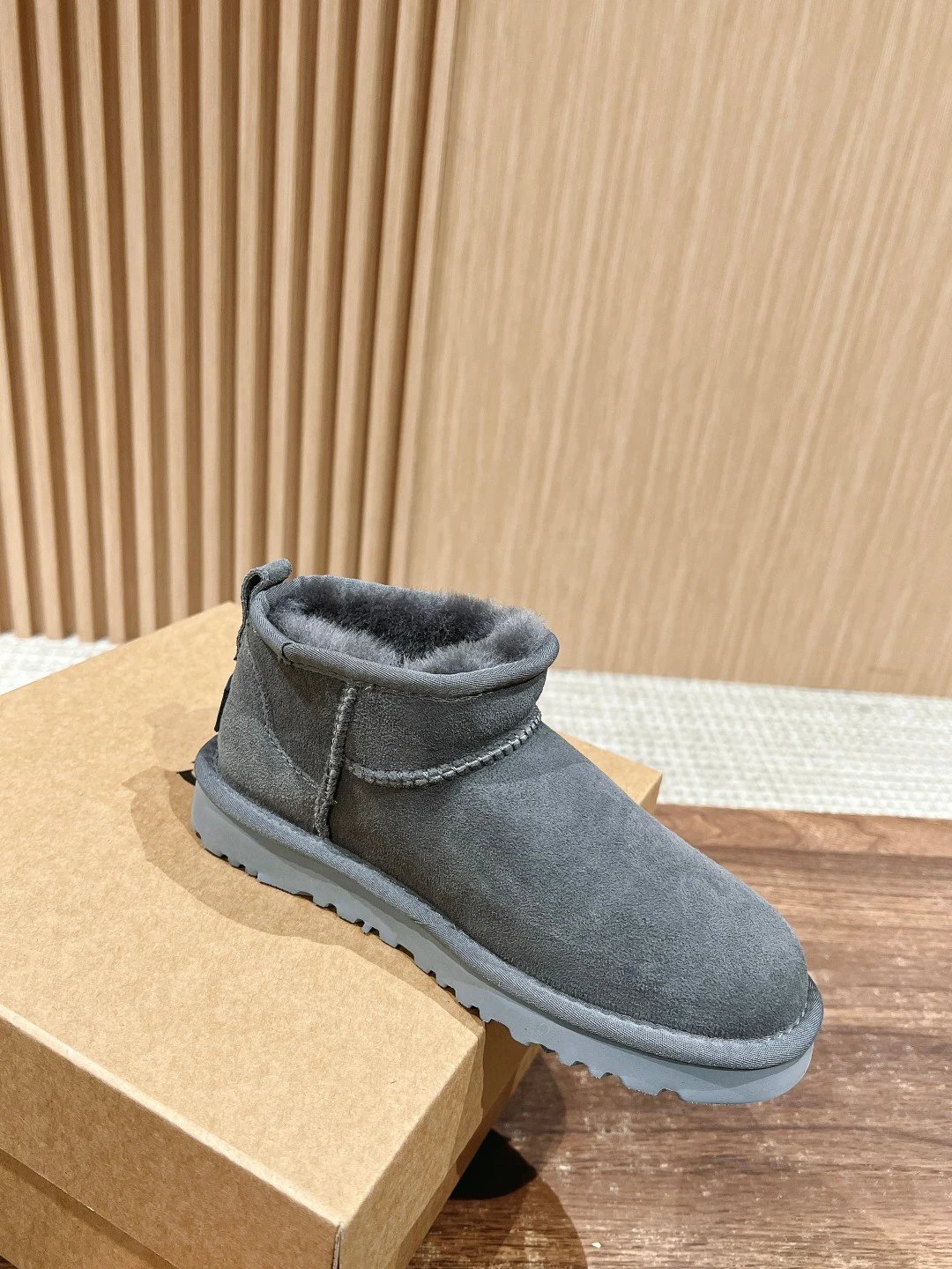 ​UGG Mini Boots: Brown Suede & Shearling, Thin Sole​ - Gallery Image 4 - Detailed View